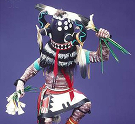 Native American Hopi Kachina Doll wearing traditional mask and clothing